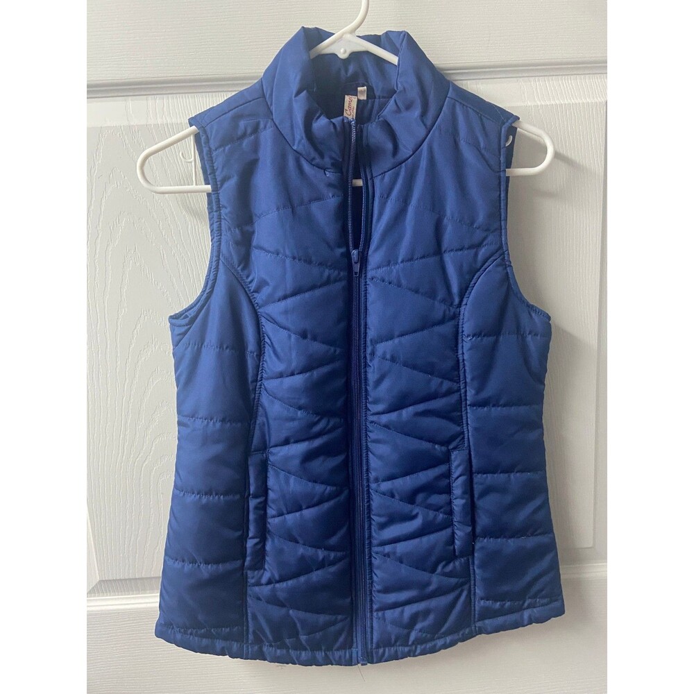 Red Camel Puffer Vest Womens Small Blue Front Pockets Full Zip Warm